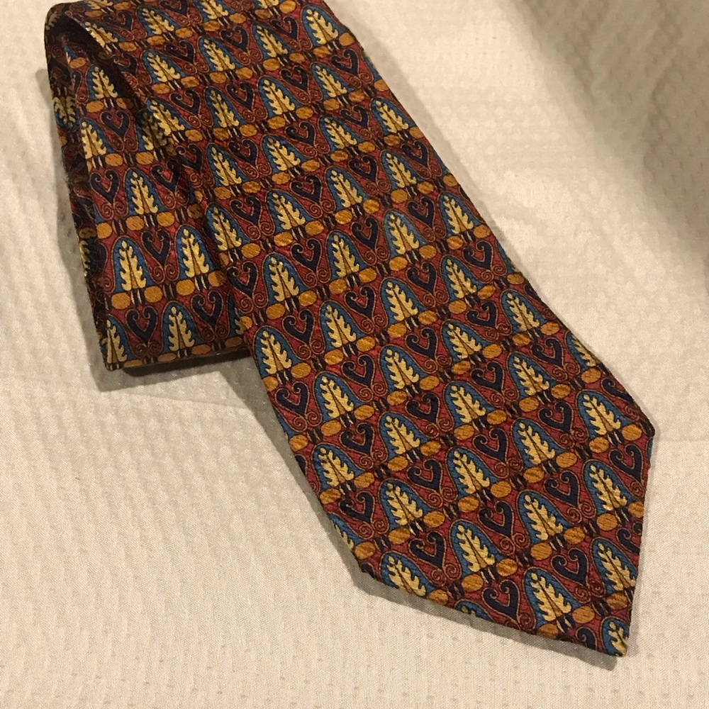ERMENEGILDO ZEGNA Red Gold Art Deco Pattern Tie
